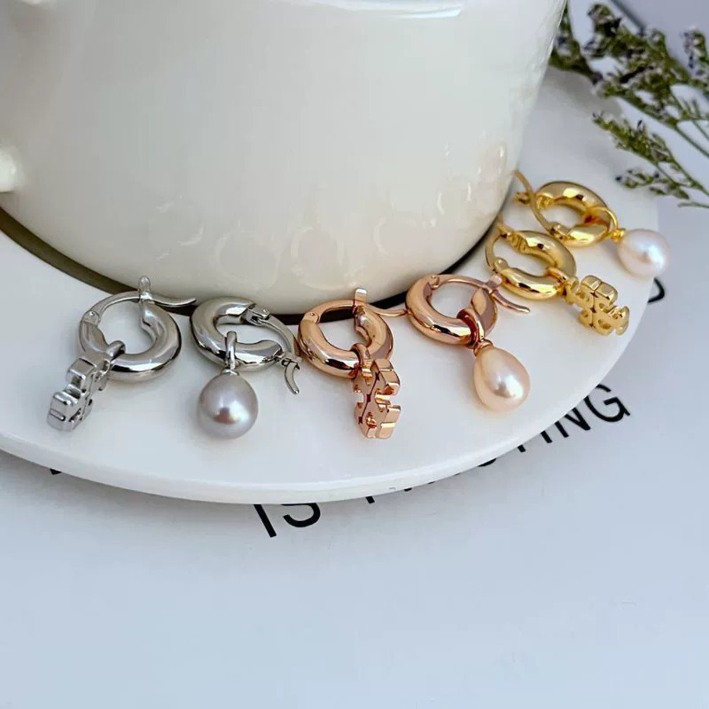 Tory Burch Asymmetric Metal Pearl Letter Earrings